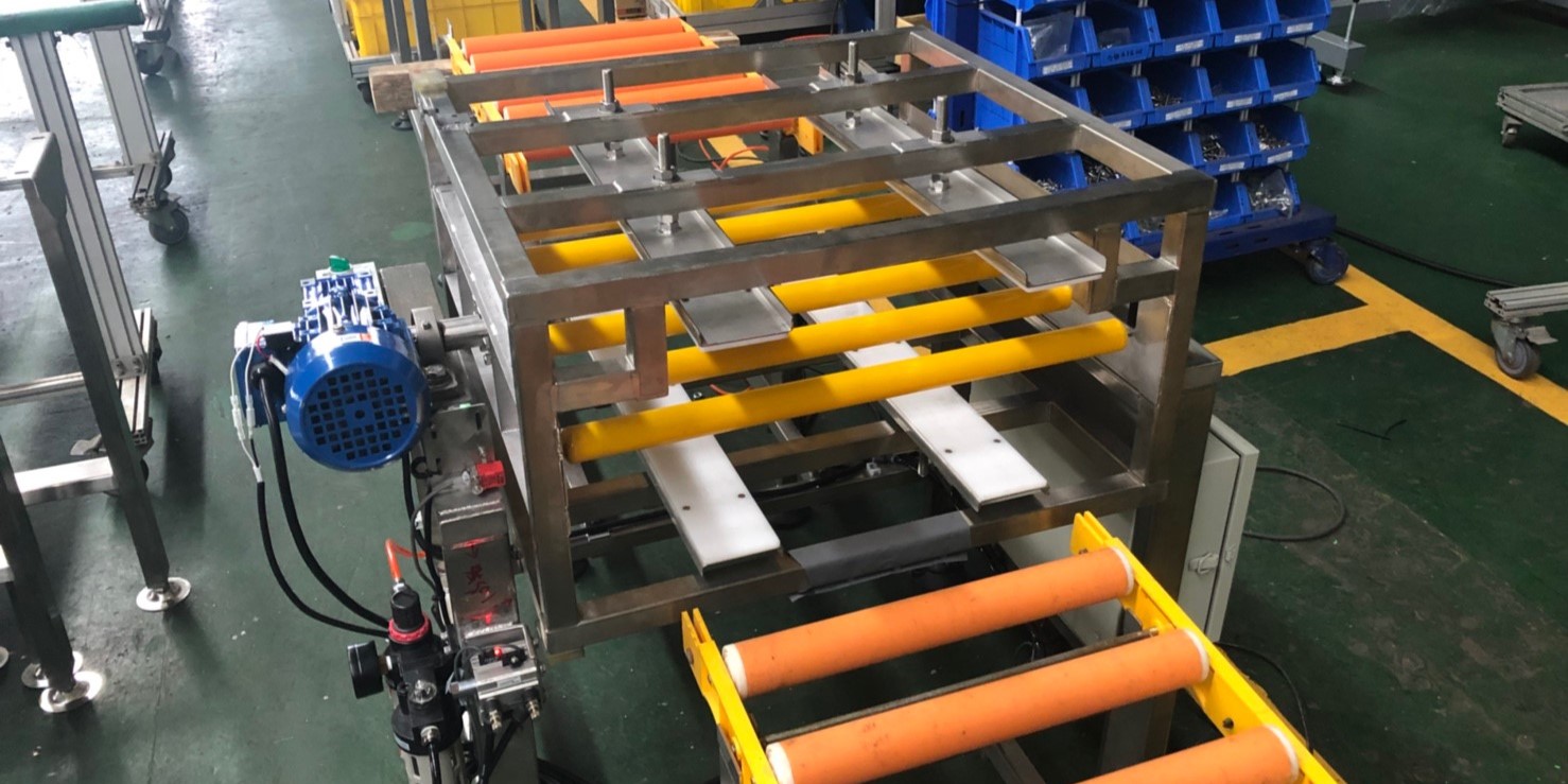 不銹鋼汽缸移載滾筒式輸送帶輸送機 | Stainless Steel Cylinder Roller Conveyor
